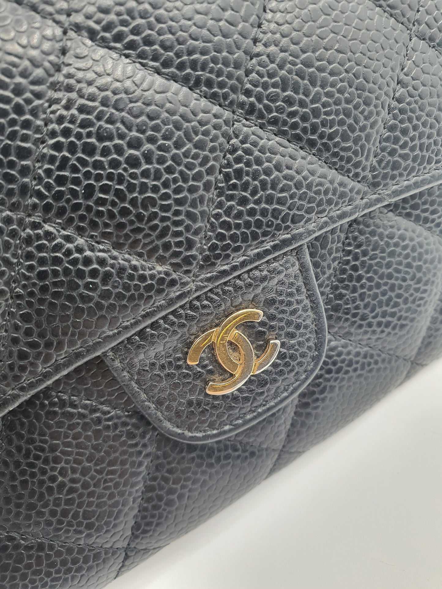 CC Black Caviar Trifold Long Wallet (GHW)