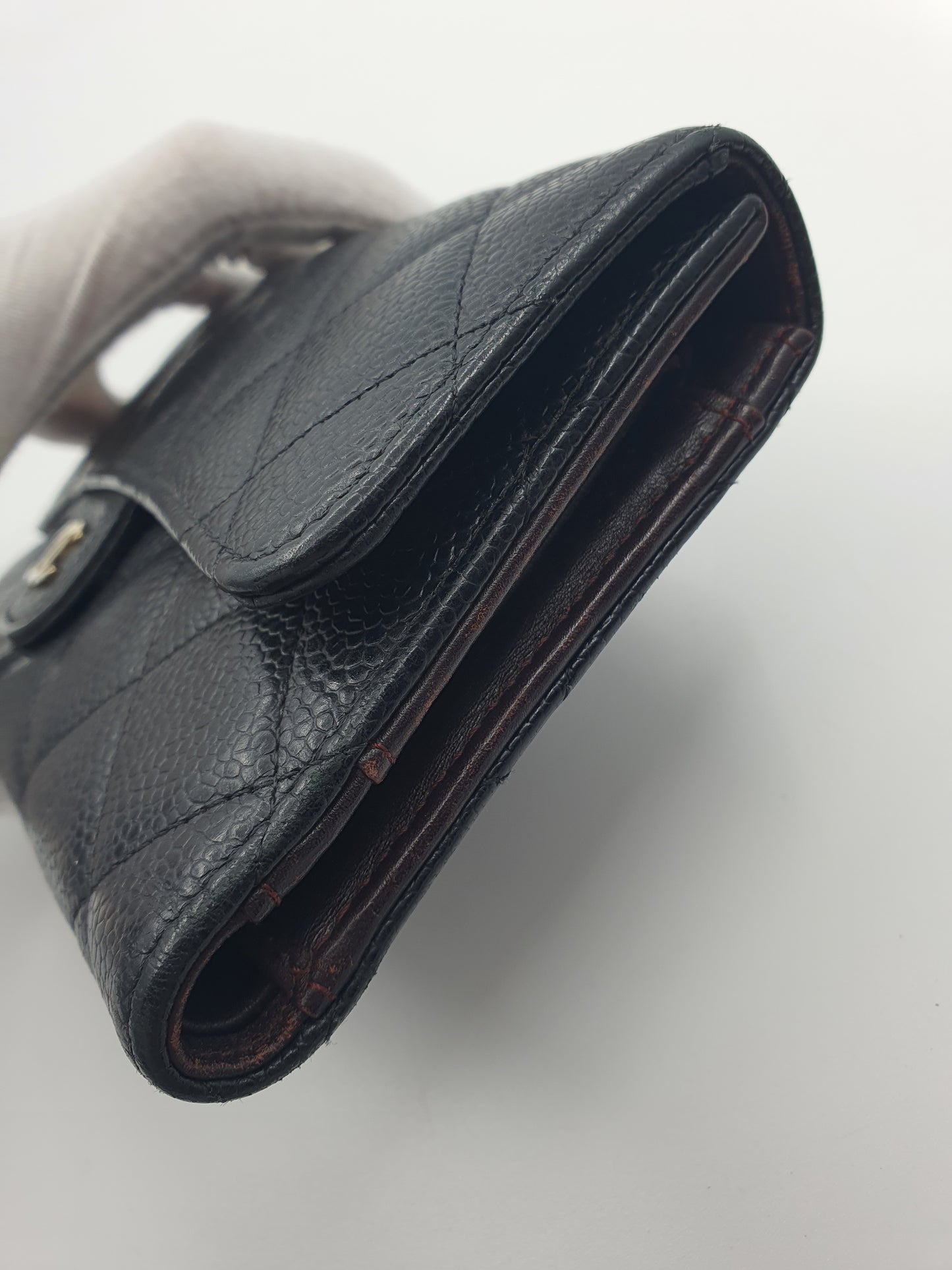 CC Black Caviar Trifold Long Wallet (GHW)