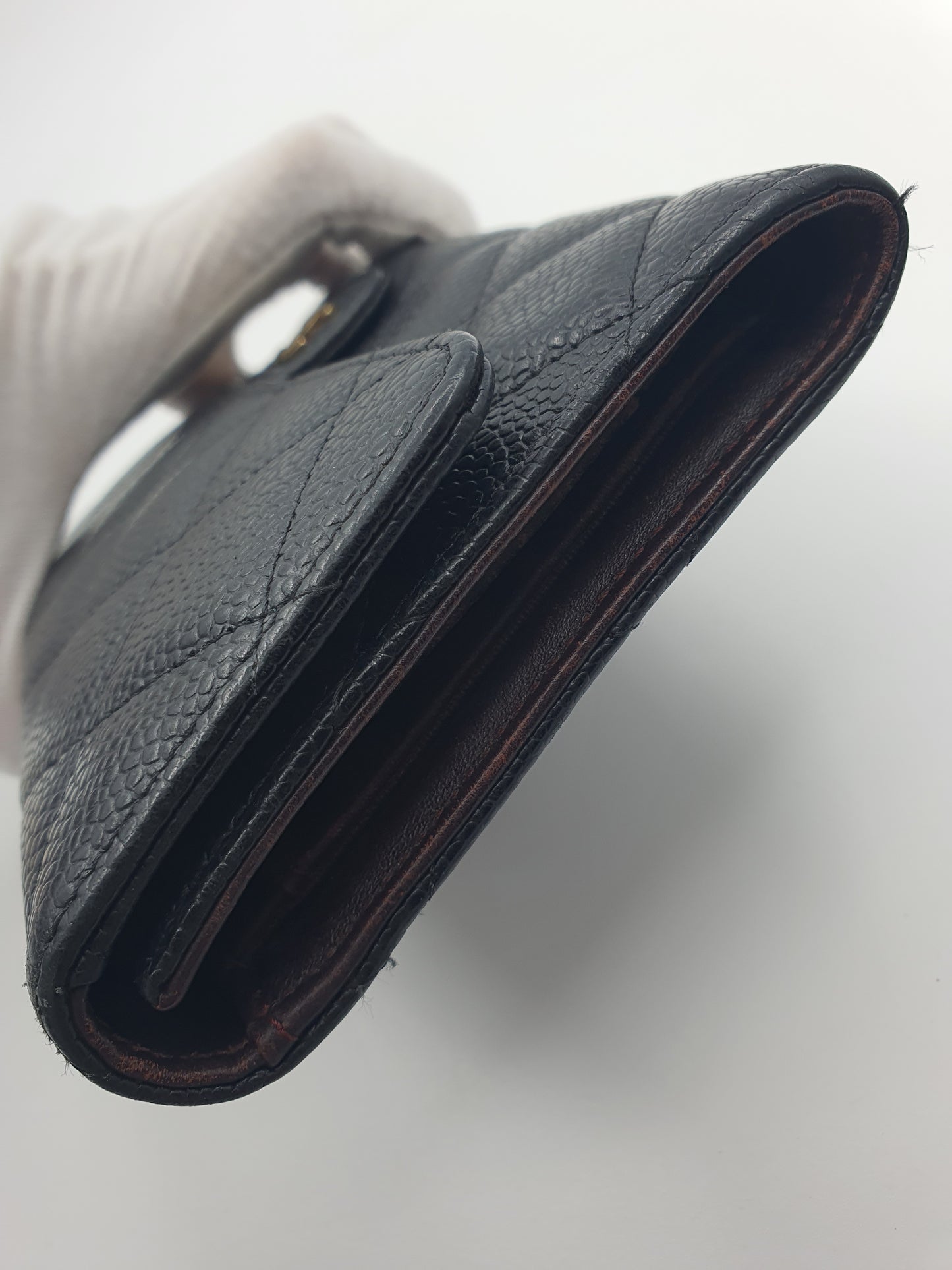 CC Black Caviar Trifold Long Wallet (GHW)