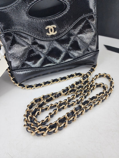 Chanel Black Glazed Calfskin Micro 31 Clutch on Chain LGHW