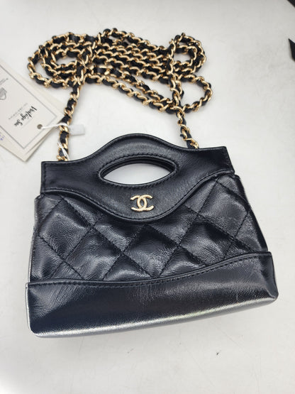 Chanel Black Glazed Calfskin Micro 31 Clutch on Chain LGHW