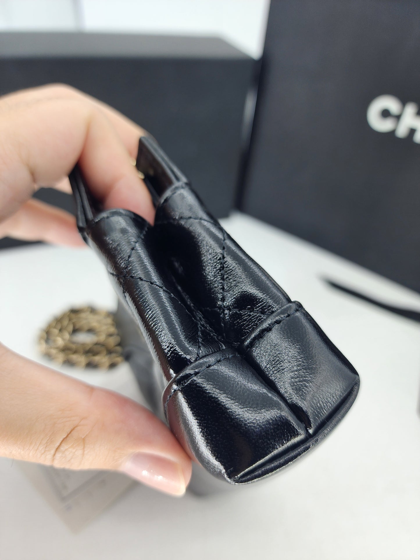 Chanel Black Glazed Calfskin Micro 31 Clutch on Chain LGHW