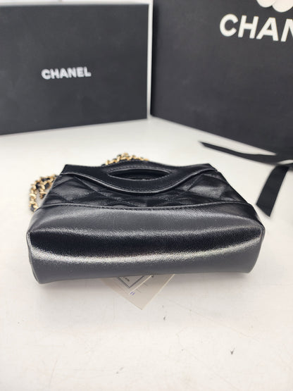 Chanel Black Glazed Calfskin Micro 31 Clutch on Chain LGHW