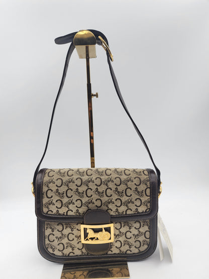 Celine Brown Macadam Canvas Vintage Horse Carriage Bag (GHW)