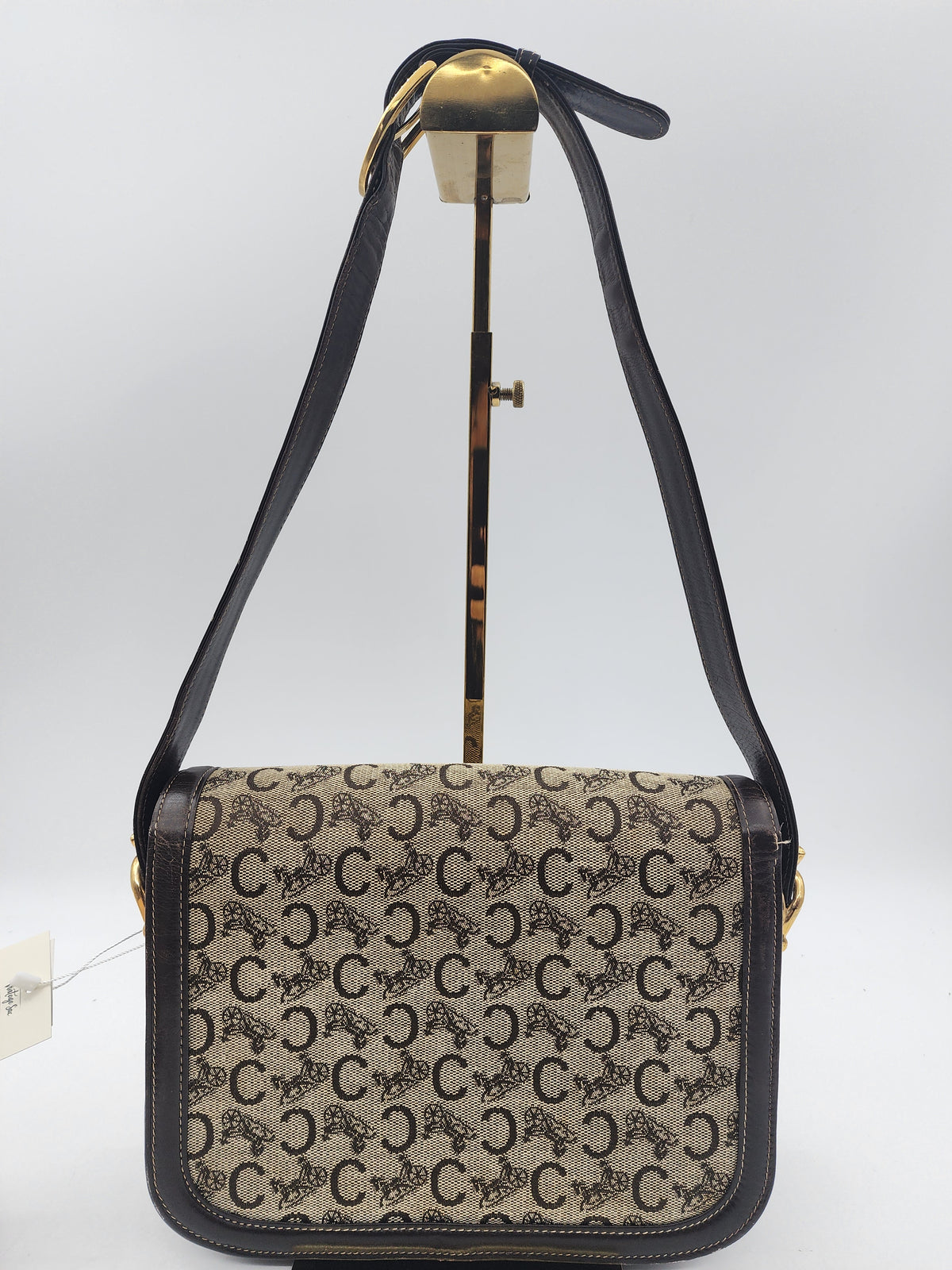 Celine Brown Macadam Canvas Vintage Horse Carriage Bag (GHW)