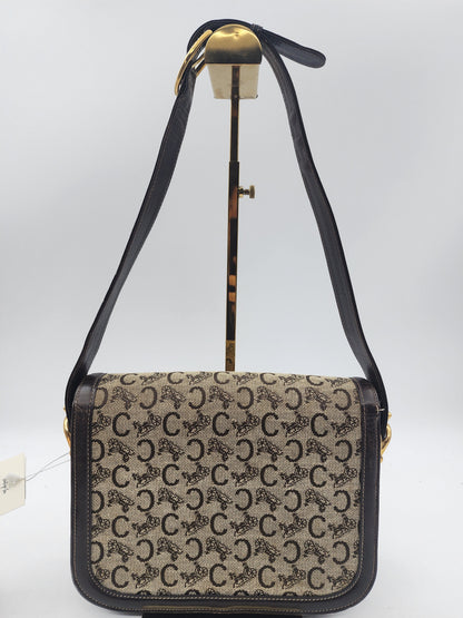 Celine Brown Macadam Canvas Vintage Horse Carriage Bag (GHW)