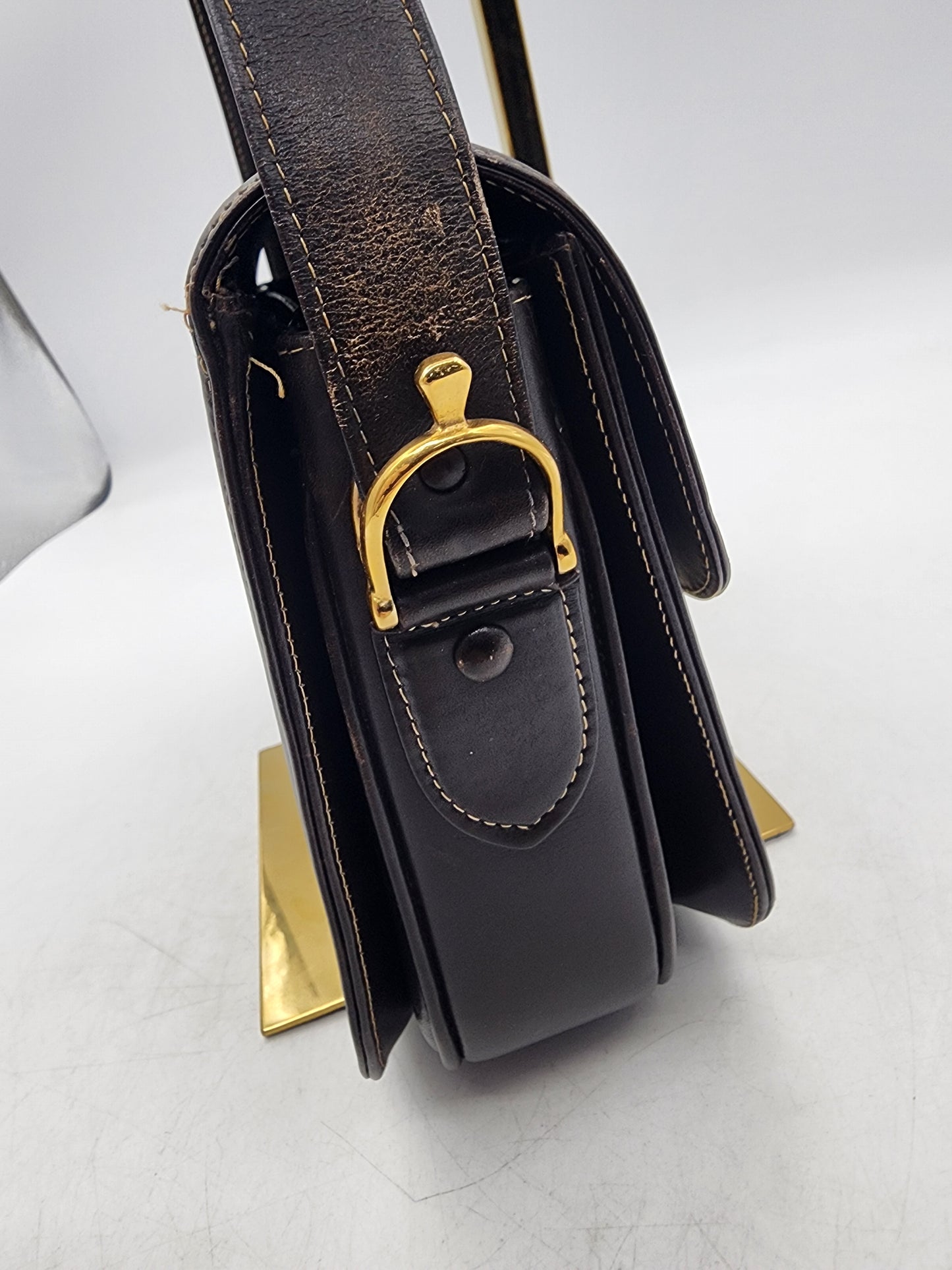 Celine Brown Macadam Canvas Vintage Horse Carriage Bag (GHW)