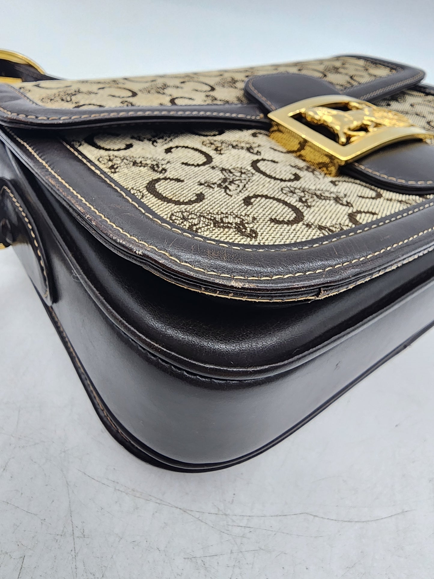 Celine Brown Macadam Canvas Vintage Horse Carriage Bag (GHW)