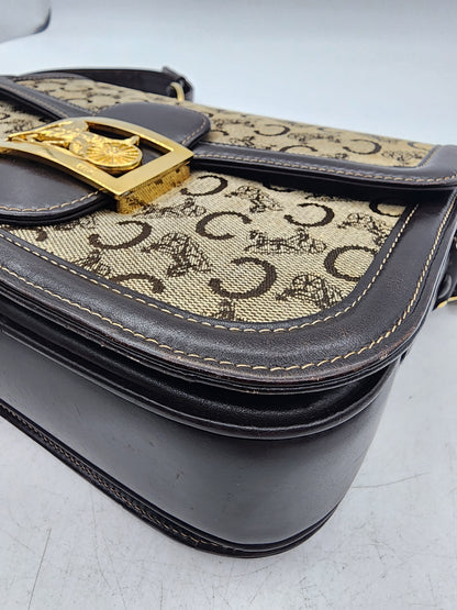 Celine Brown Macadam Canvas Vintage Horse Carriage Bag (GHW)