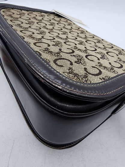 Celine Brown Macadam Canvas Vintage Horse Carriage Bag (GHW)