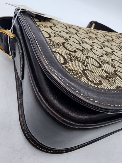 Celine Brown Macadam Canvas Vintage Horse Carriage Bag (GHW)