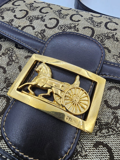 Celine Brown Macadam Canvas Vintage Horse Carriage Bag (GHW)