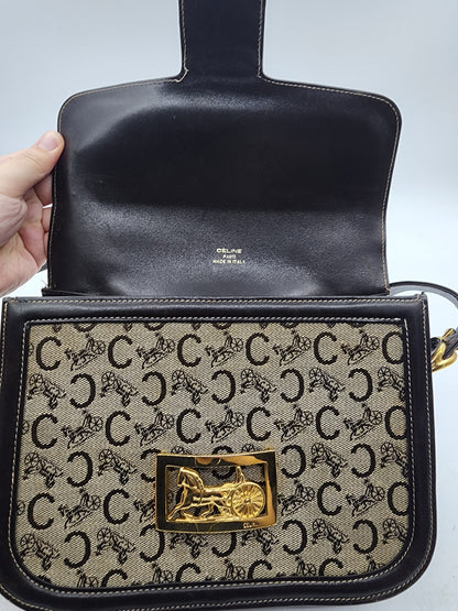 Celine Brown Macadam Canvas Vintage Horse Carriage Bag (GHW)
