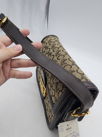 Celine Brown Macadam Canvas Vintage Horse Carriage Bag (GHW)