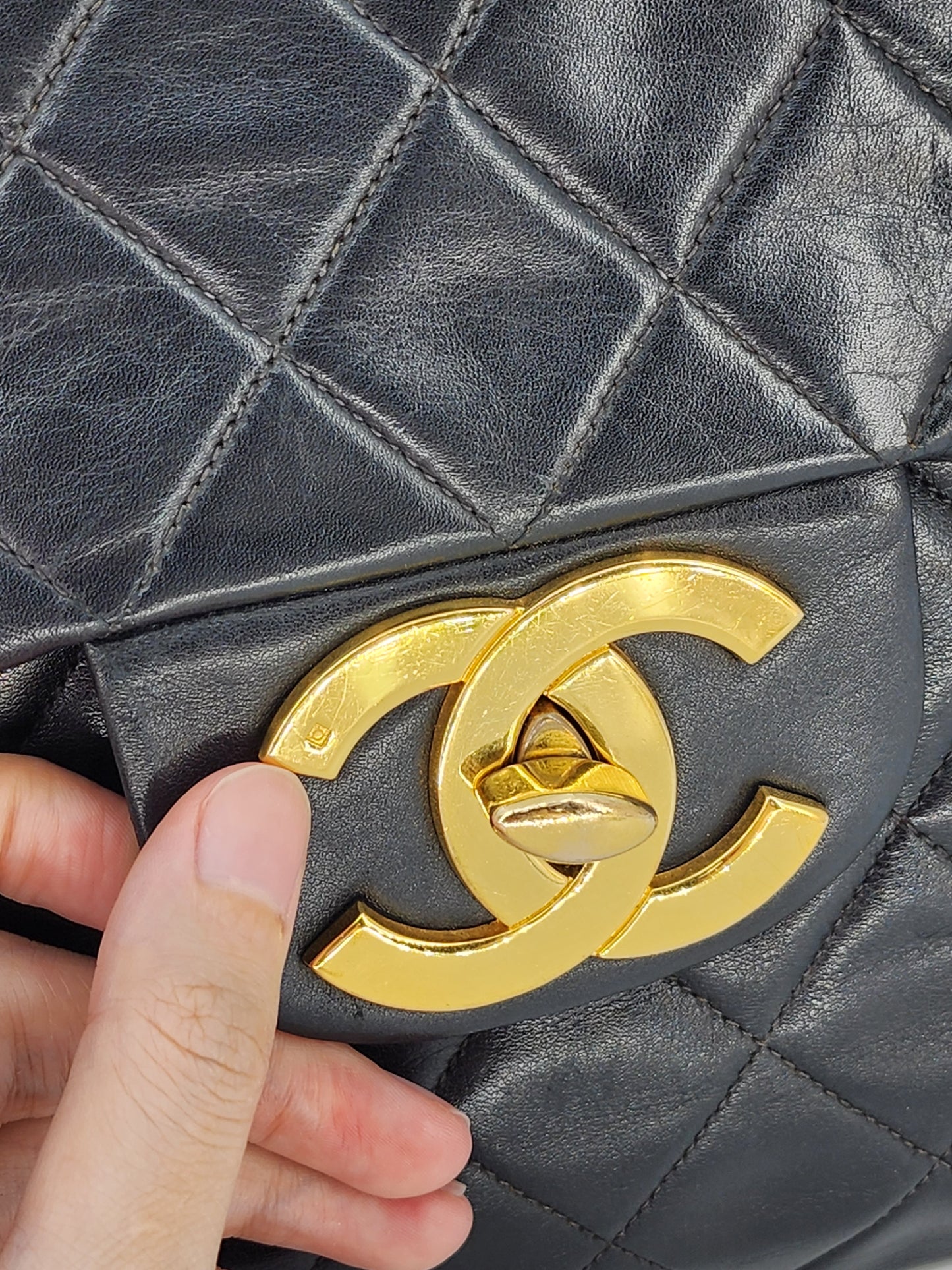 Chanel Black Lambskin Vintage Maxi CC Flap Bag GHW