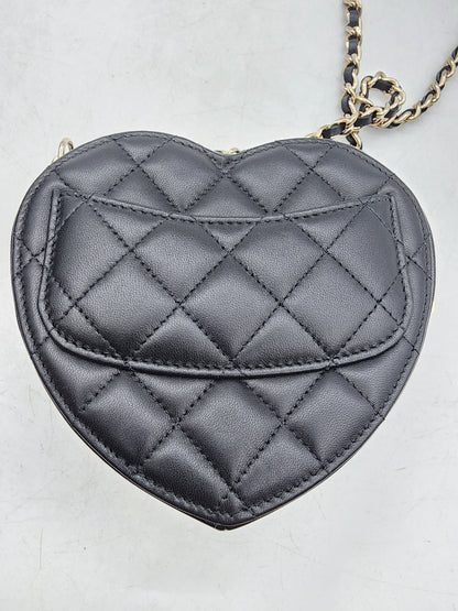 Chanel Black Lambskin Heart Clutch with Chain LGHW