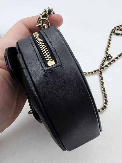 Chanel Black Lambskin Heart Clutch with Chain LGHW