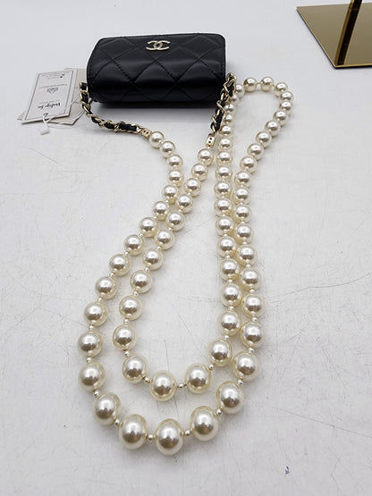 Black Lambskin Pearl Strap Card Holder