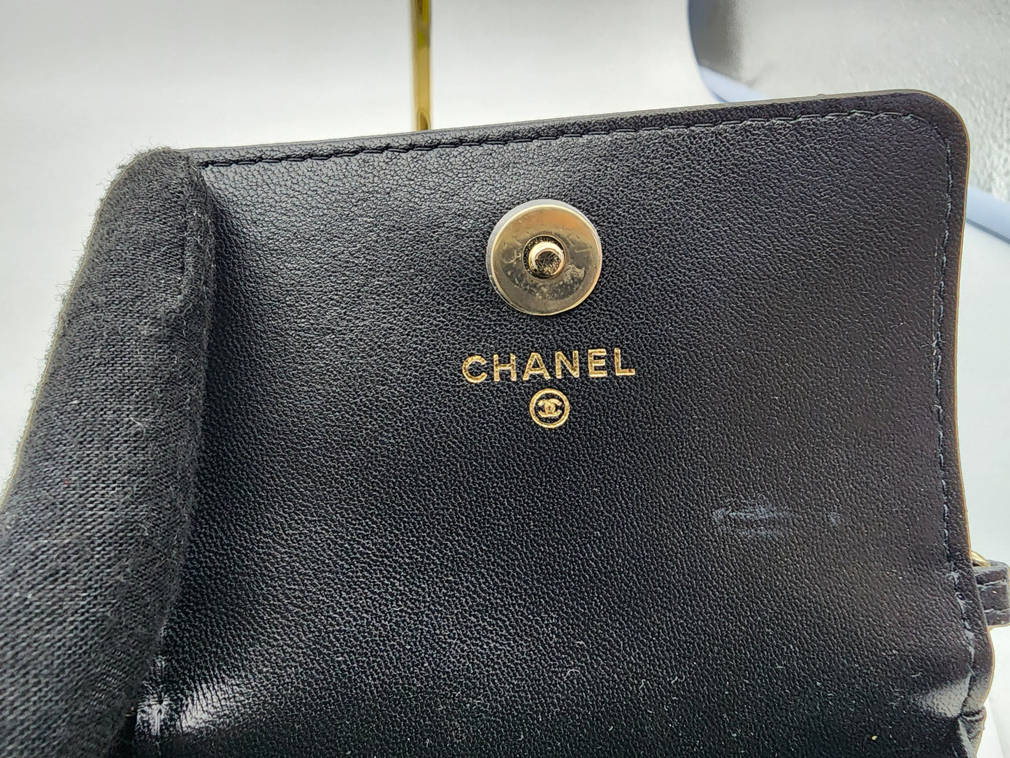 Black Lambskin Pearl Strap Card Holder