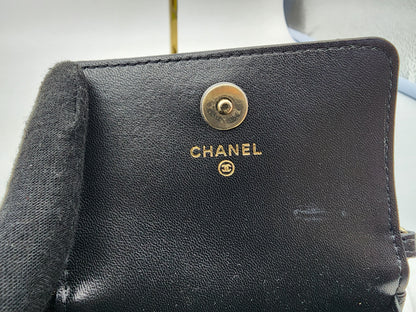 Black Lambskin Pearl Strap Card Holder