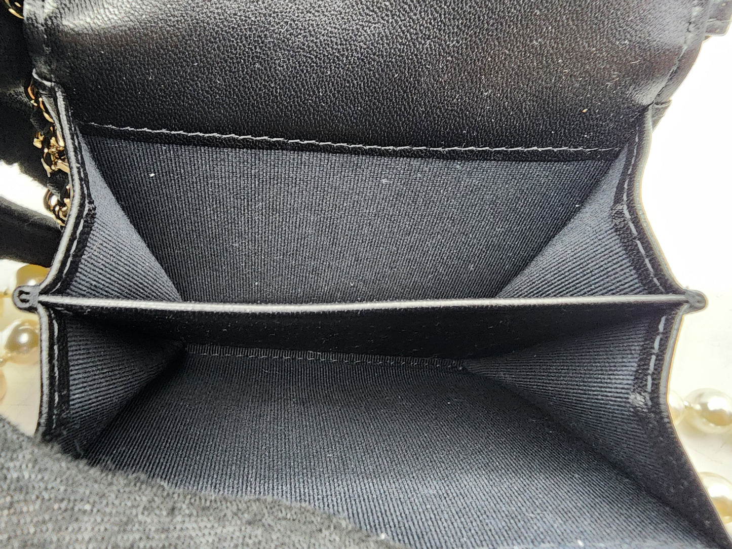 Black Lambskin Pearl Strap Card Holder