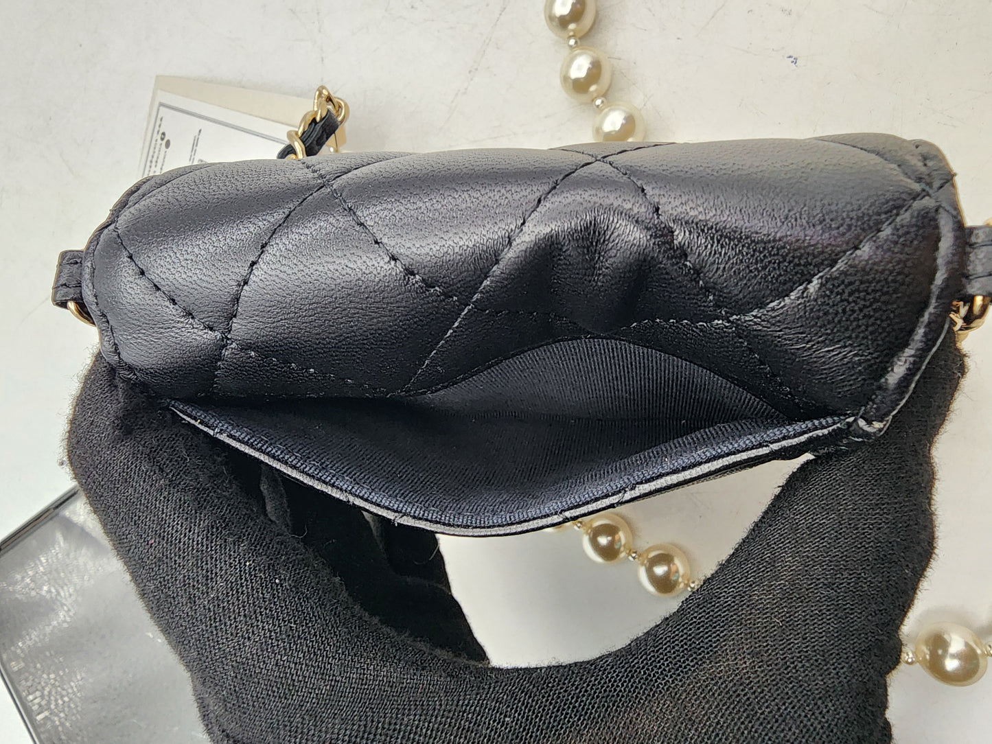Black Lambskin Pearl Strap Card Holder