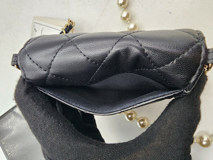 Black Lambskin Pearl Strap Card Holder