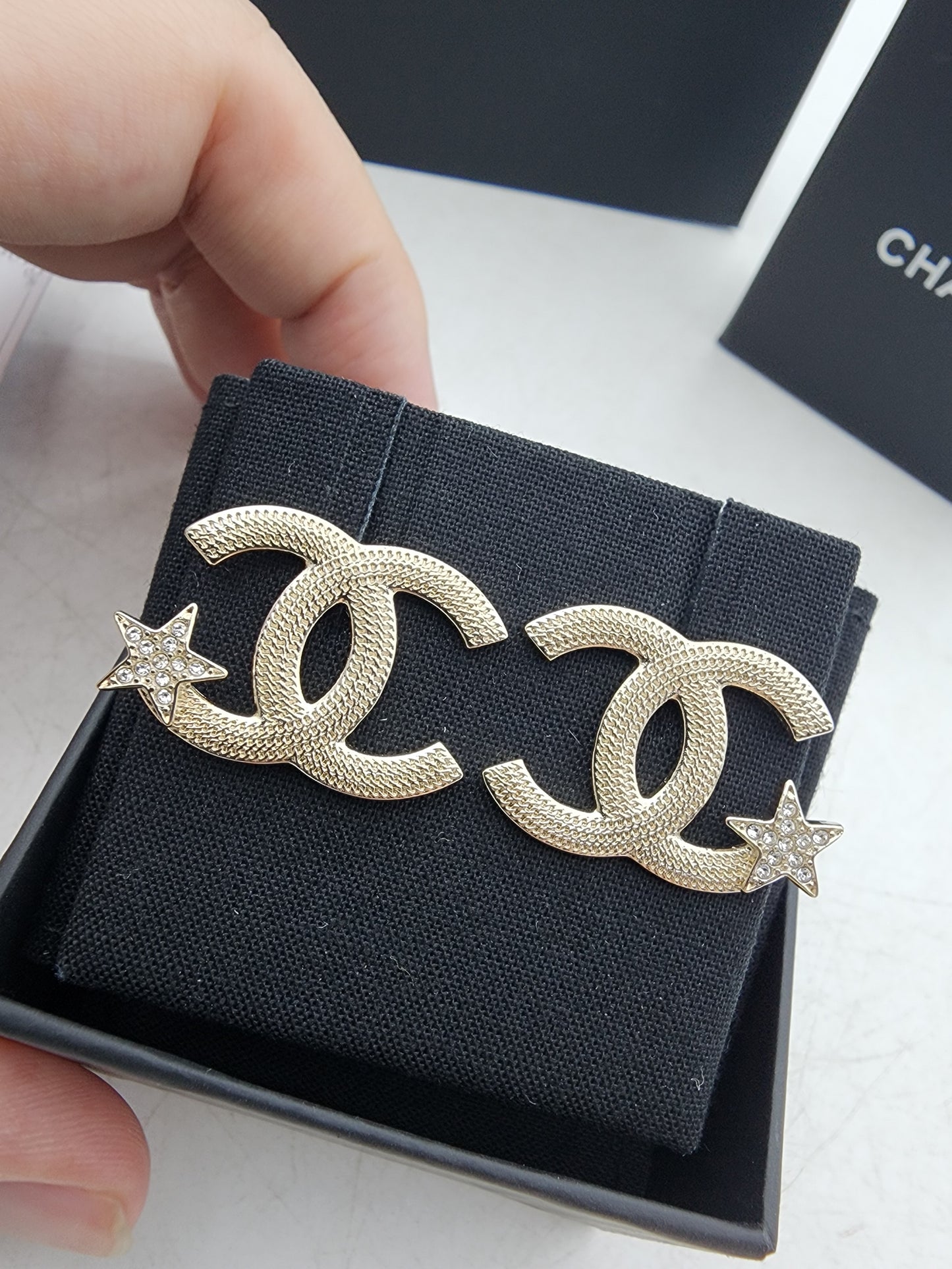 Chanel Light Gold CC Star Earrings