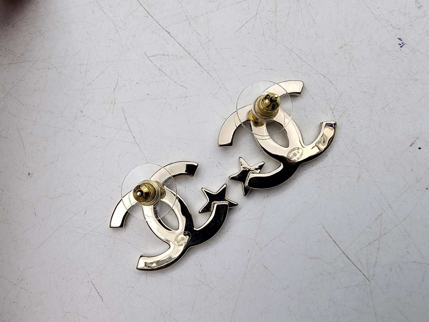 Chanel Light Gold CC Star Earrings