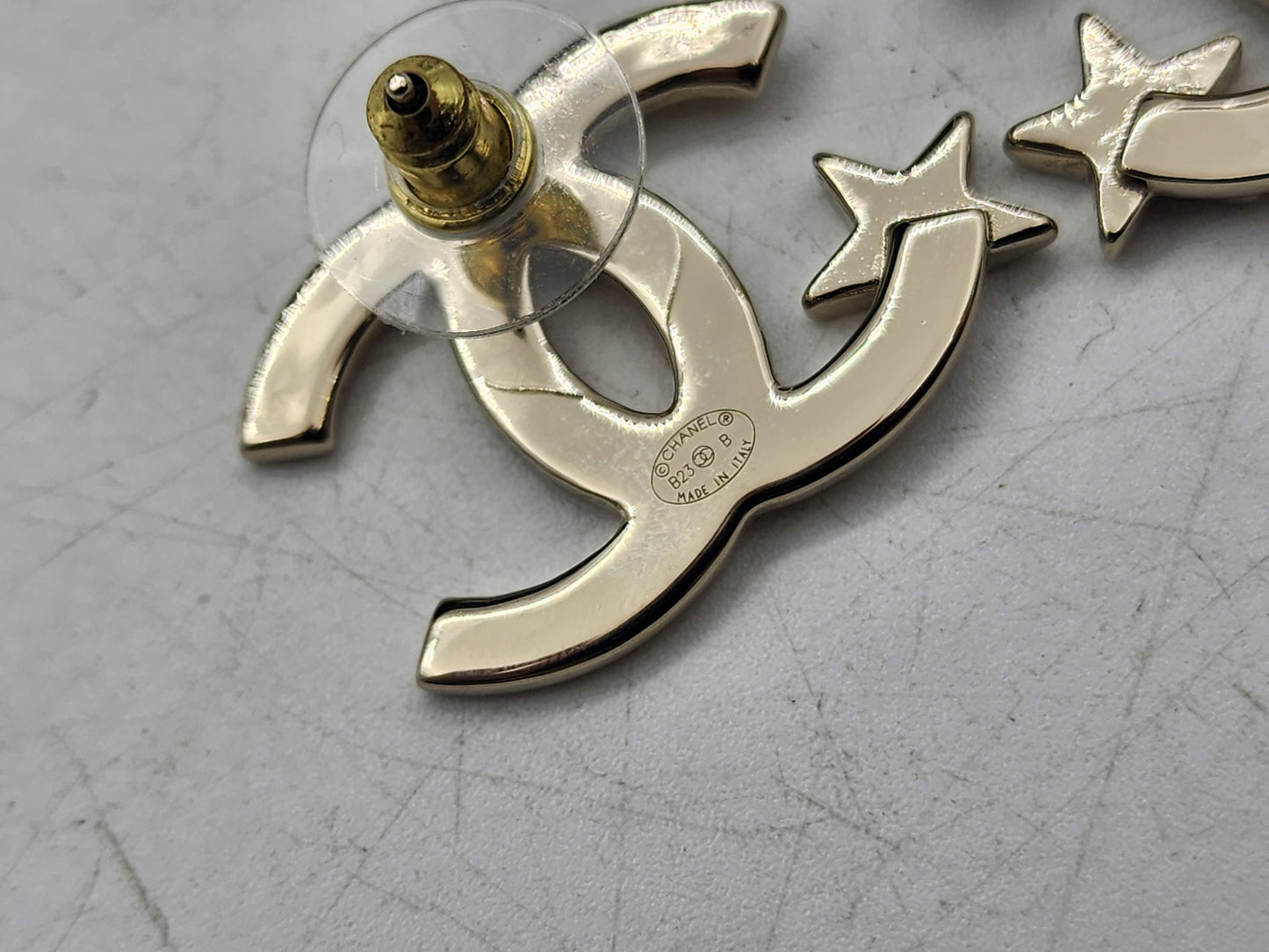 Chanel Light Gold CC Star Earrings