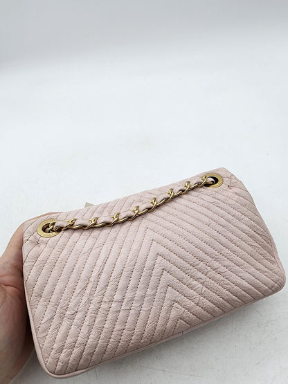 Chanel Soft Pink Aged Calfskin Chevron Medallion Charm Flap Bag GHW