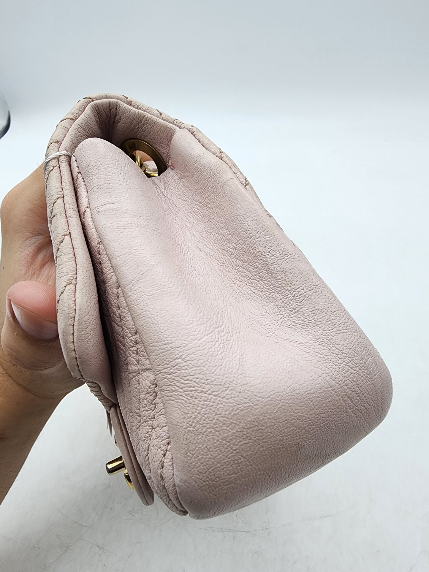 Chanel Soft Pink Aged Calfskin Chevron Medallion Charm Flap Bag GHW