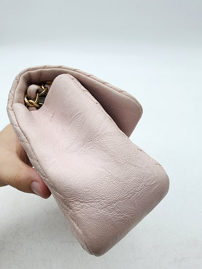 Chanel Soft Pink Aged Calfskin Chevron Medallion Charm Flap Bag GHW