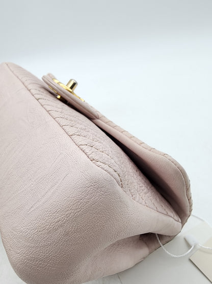 Chanel Soft Pink Aged Calfskin Chevron Medallion Charm Flap Bag GHW