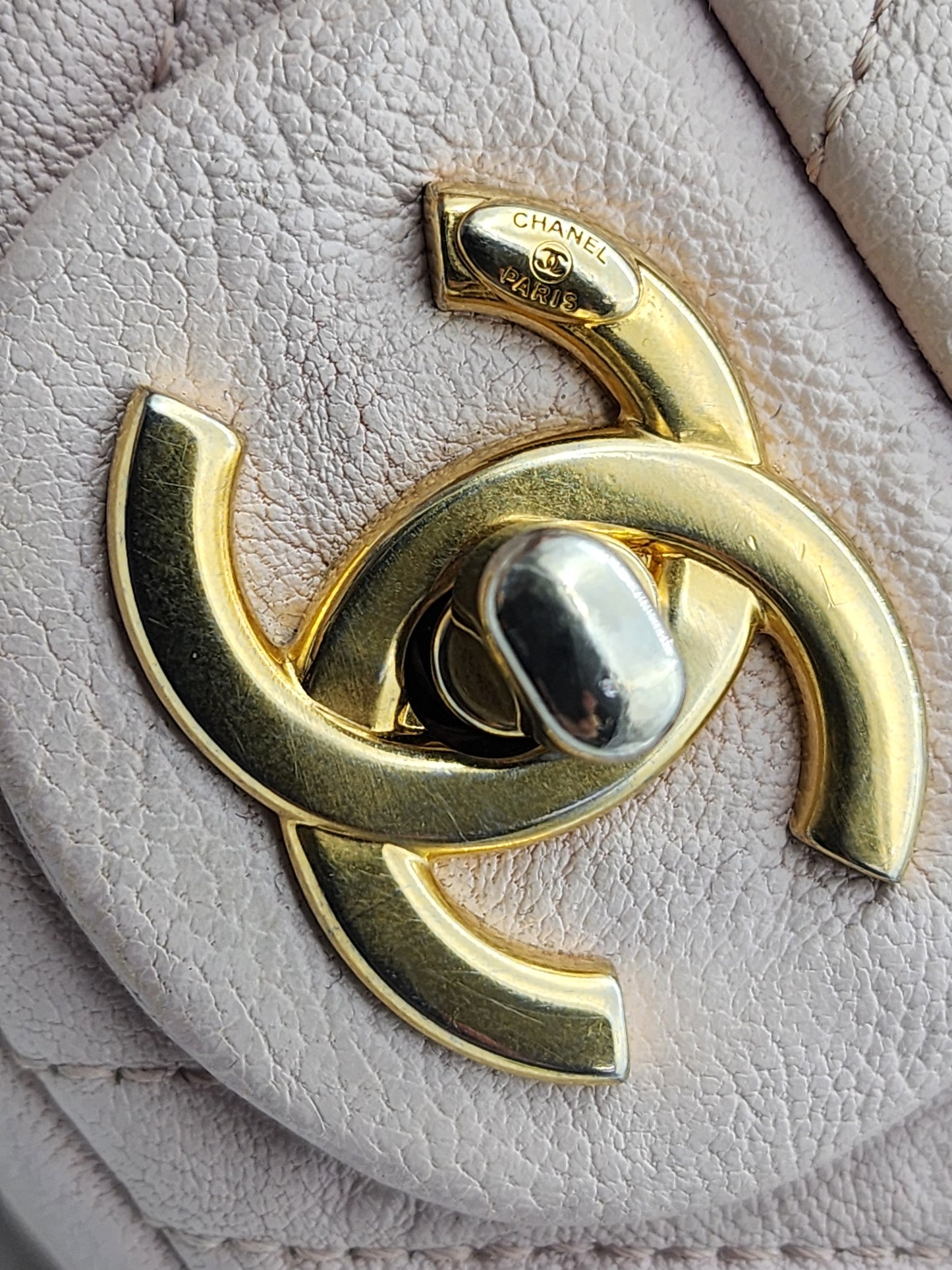 Chanel Soft Pink Aged Calfskin Chevron Medallion Charm Flap Bag GHW