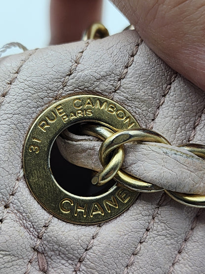 Chanel Soft Pink Aged Calfskin Chevron Medallion Charm Flap Bag GHW
