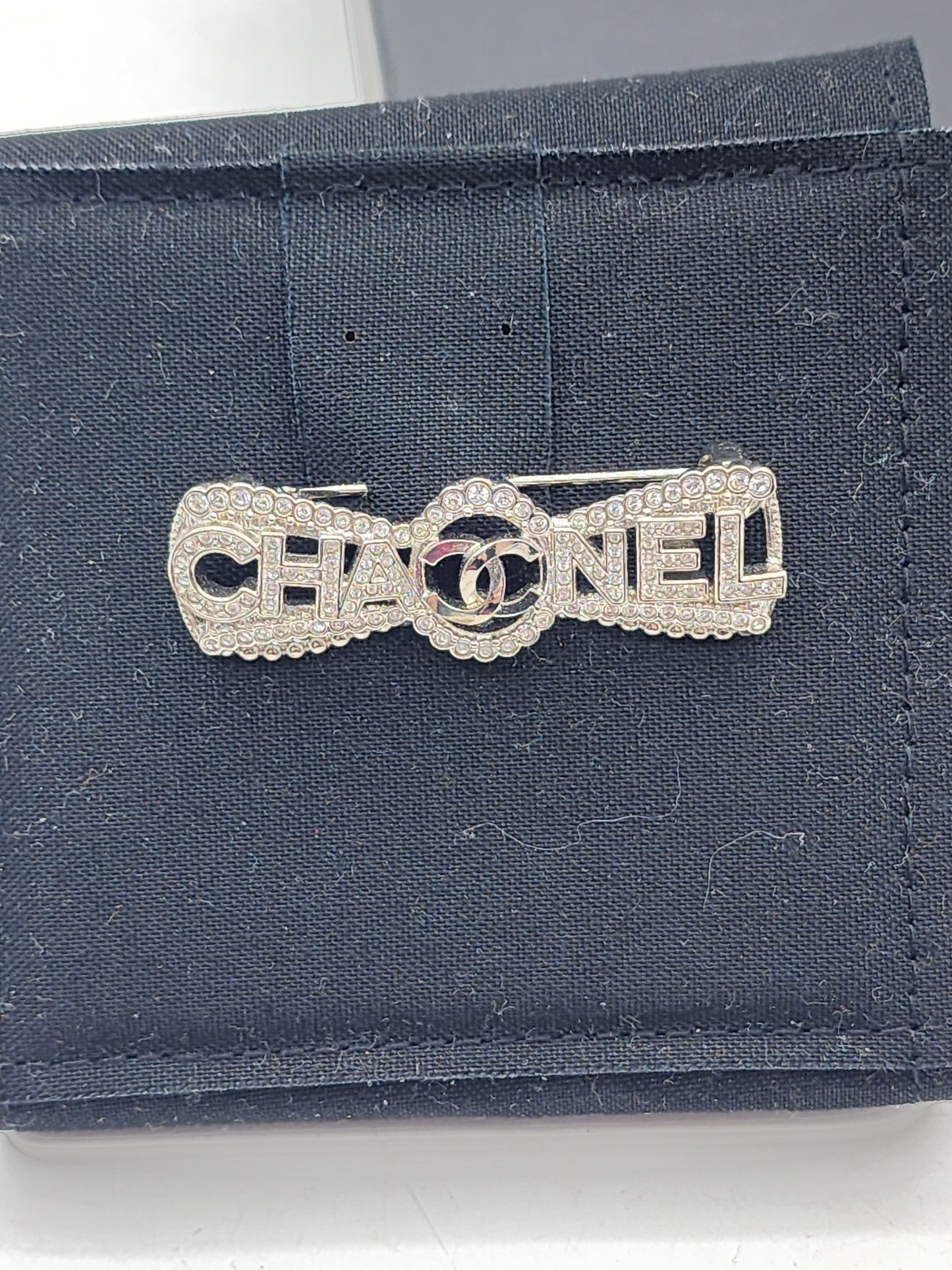 Chanel Silver Crystal Bow Brooch