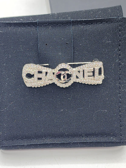 Chanel Silver Crystal Bow Brooch