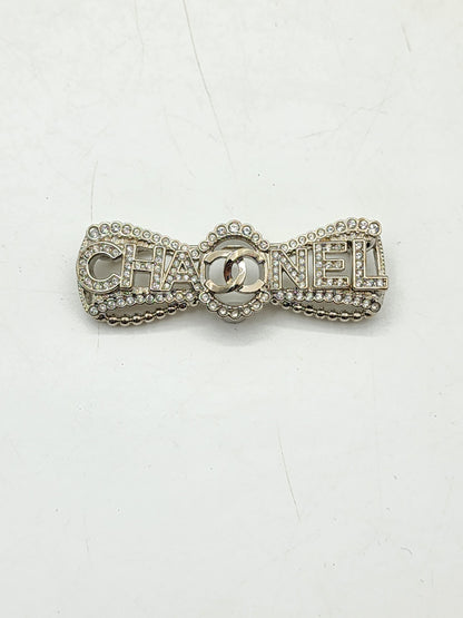 Chanel Silver Crystal Bow Brooch