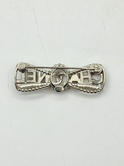 Chanel Silver Crystal Bow Brooch