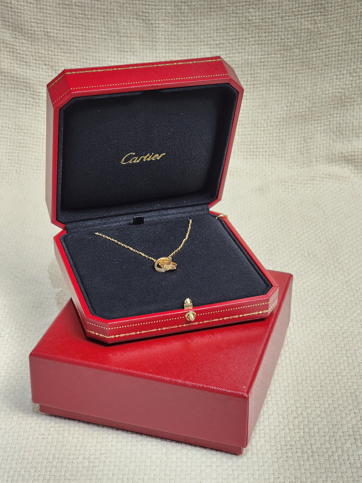 Cartier Rose Gold Love Pendant Half Paved Necklace