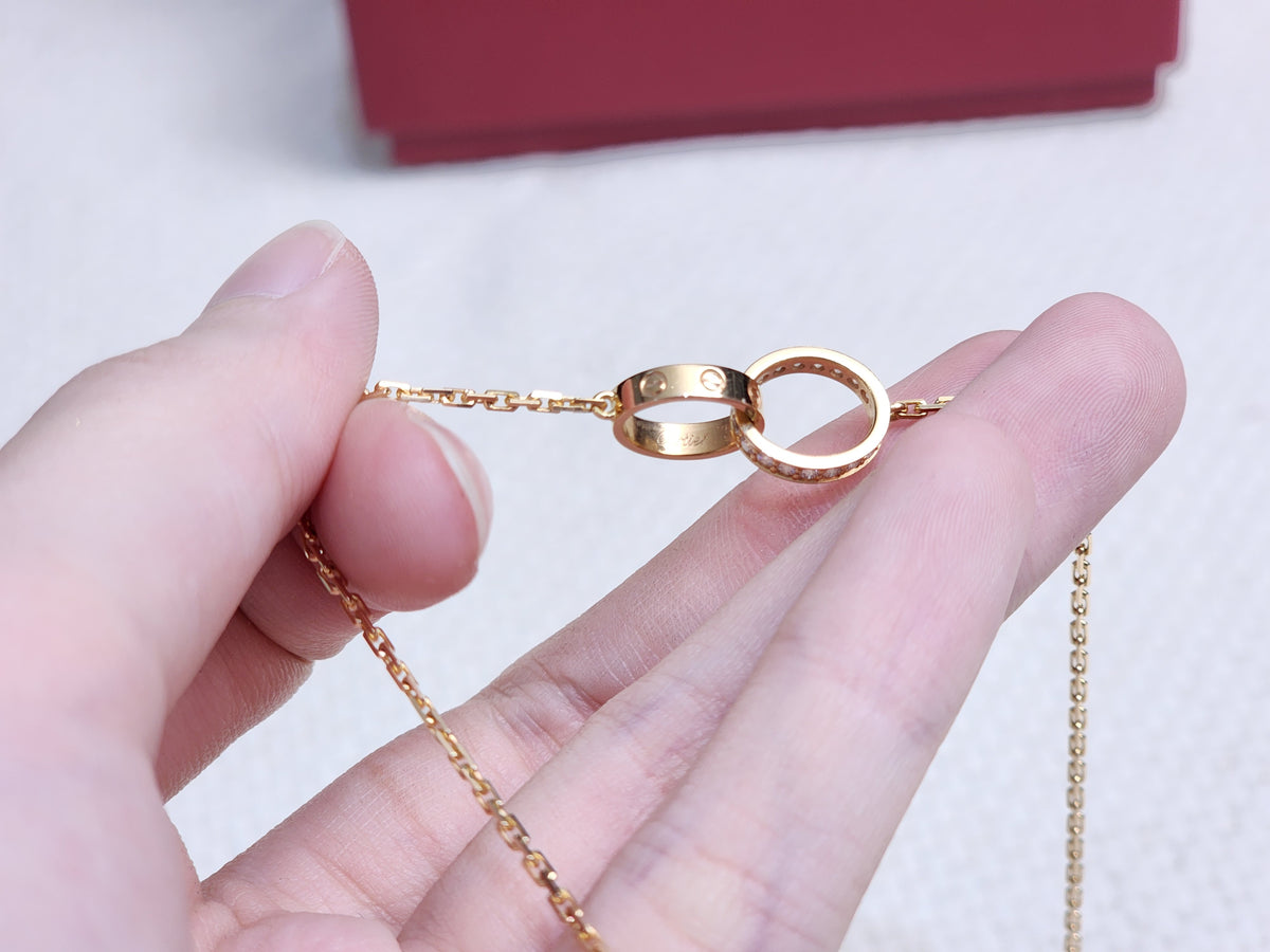 Cartier Rose Gold Love Pendant Half Paved Necklace