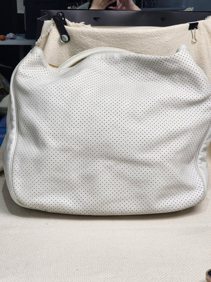 YSL White Perforated Leather Roady Hobo