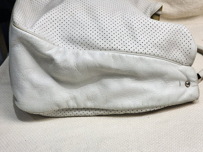 YSL White Perforated Leather Roady Hobo
