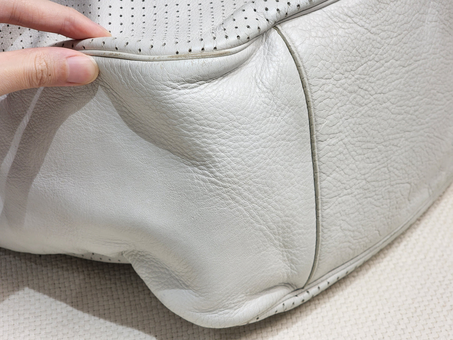 YSL White Perforated Leather Roady Hobo