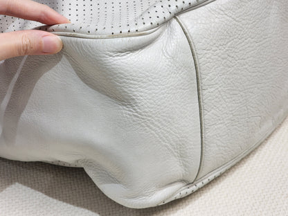 YSL White Perforated Leather Roady Hobo