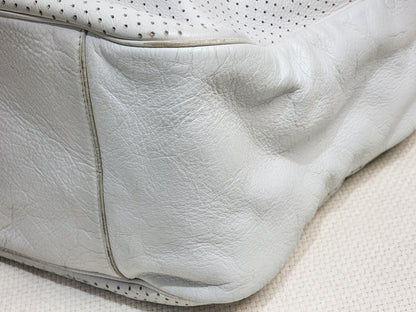 YSL White Perforated Leather Roady Hobo