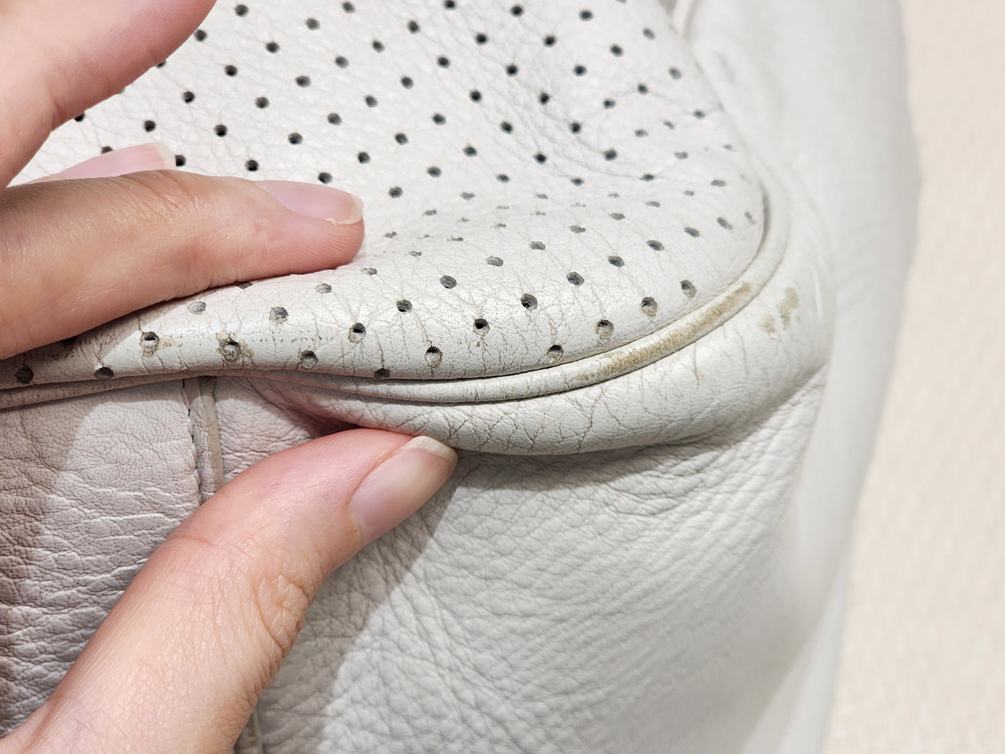 YSL White Perforated Leather Roady Hobo