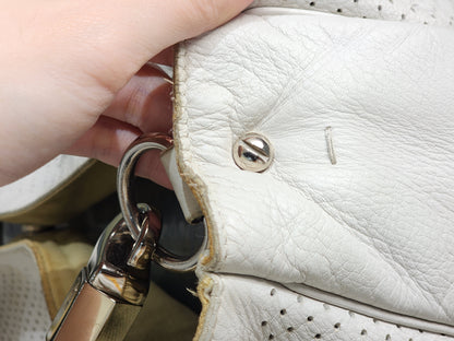 YSL White Perforated Leather Roady Hobo