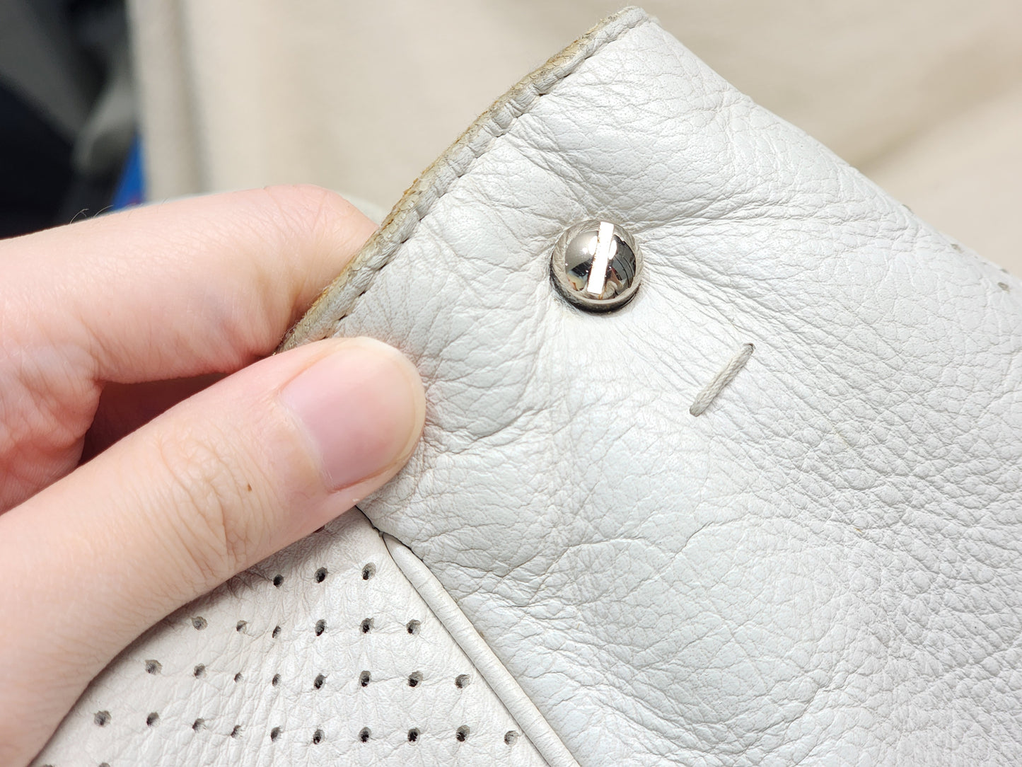 YSL White Perforated Leather Roady Hobo